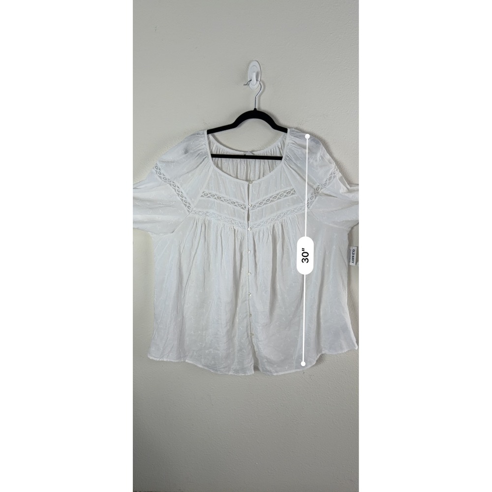 NEW Old Navy Womens Plus 4X White Embroidered Peasant Blouse Eyelet Boho Top - Picture 7 of 12